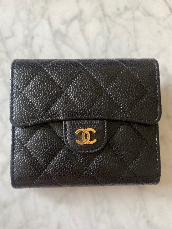 CHANEL Handbags - CHANEL Black Quilted Caviar Leather Wallet with Gold CC Lock